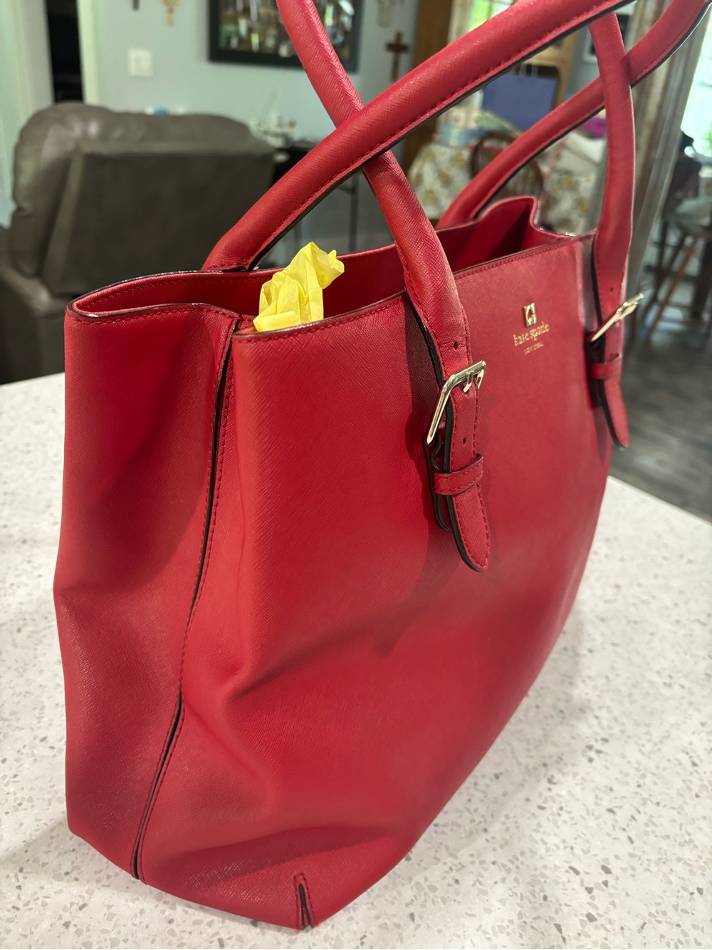kate spade Red Saffiano Leather Tote with Gold Hardware